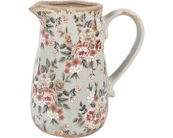 Clayre & Eef Decoratie Kan 16x12x18 cm Grijs Keramiek Bloemen