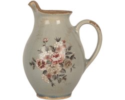 Clayre & Eef Decoratie Kan 16x12x18 cm Grijs Keramiek Bloemen