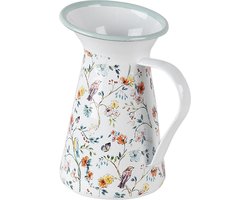 Clayre & Eef Decoratie Kan 16x12x20 cm Wit Rood Metaal Bloemen