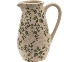 Clayre & Eef Decoratie Kan 16x12x22 cm Groen Beige Keramiek Bloemen