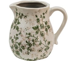 Clayre & Eef Decoratie Kan 16x13x15 cm Groen Beige Keramiek Bloemen