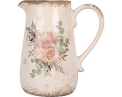 Clayre & Eef Decoratie Kan 17x12x18 cm Beige Keramiek Bloemen
