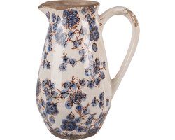 Clayre & Eef Decoratie Kan 17x13x22 cm Beige Blauw Keramiek Bloemen