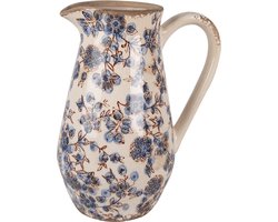 Clayre & Eef Decoratie Kan 20x14x25 cm Beige Blauw Keramiek Bloemen