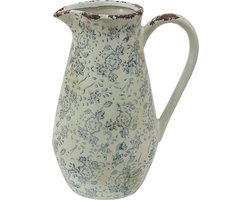 Clayre & Eef Decoratie Kan 20x14x25 cm Grijs Beige Keramiek Bloemen Waterkan