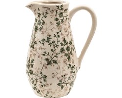 Clayre & Eef Decoratie Kan 20x14x25 cm Groen Beige Keramiek Bloemen