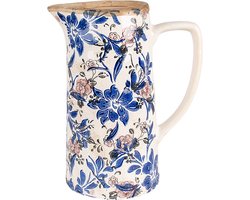 Clayre & Eef Decoratie Kan 21x14x26 cm Beige Blauw Keramiek Bloemen