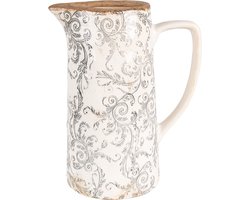 Clayre & Eef Decoratie Kan 21x14x26 cm Beige Grijs Keramiek Bloemen