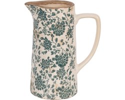 Clayre & Eef Decoratie Kan 21x14x26 cm Beige Groen Keramiek Bloemen