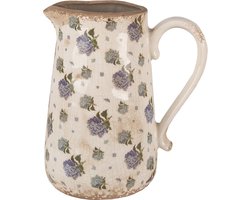 Clayre & Eef Decoratie Kan 21x15x23 cm Beige Blauw Keramiek Bloemen