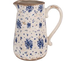 Clayre & Eef Decoratie Kan 21x15x23 cm Beige Blauw Keramiek Roosjes