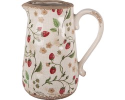 Clayre & Eef Decoratie Kan 21x15x23 cm Beige Rood Keramiek Aardbeien