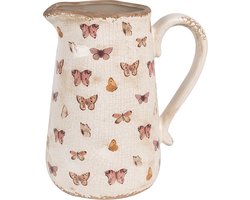 Clayre & Eef Decoratie Kan 21x15x23 cm Beige Roze Keramiek Vlinders