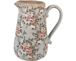 Clayre & Eef Decoratie Kan 21x15x23 cm Grijs Keramiek Bloemen