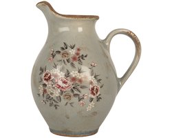 Clayre & Eef Decoratie Kan 21x16x24 cm Grijs Keramiek Bloemen