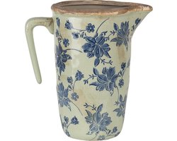 Clayre & Eef Decoratie Kan 22x14x22 cm Blauw Keramiek Bloemen