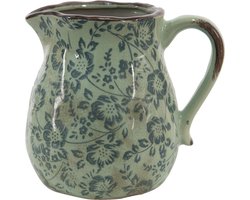 Clayre & Eef Decoratie Kan 2300 ml Groen Keramiek Bloemen Waterkan