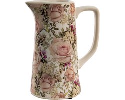Clayre & Eef Decoratie Kan 750 ml Roze Keramiek Bloemen
