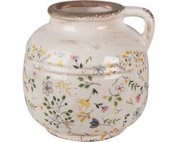 Clayre & Eef Decoratie Kan Beige Geel Keramiek Geen vorm Bloemen