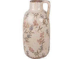 Clayre & Eef Decoratie Kan Ø 13x25 cm Beige Roze Keramiek Bloemen