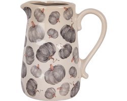 Clayre & Eef Decoratie Kan Overig 21x15x23 cm Beige Grijs Keramiek Pompoen Herfst decoratie