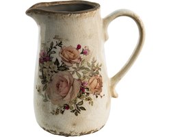 Clayre & Eef Decoratie Kan Roze Beige Keramiek Bloemen