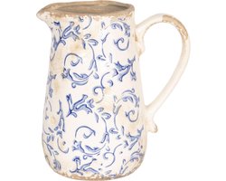 Clayre & Eef Decoratie Kan Wit Blauw Keramiek Bladeren