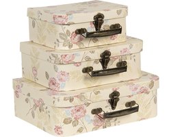 Clayre & Eef Decoratie Koffer Set van 3 30x21x9/25x18x9/20x16x8 cm Beige Karton Bloemen