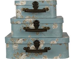 Clayre & Eef Decoratie Koffer Set van 3 30x21x9/25x18x9/20x16x8 cm Groen Karton Bloemen