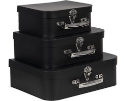 Clayre & Eef Decoratie koffer Set van 3 30x21x9/25x18x9/20x16x8 cm Zwart Karton Rechthoek Opbergkoffer