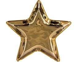 Clayre & Eef Decoratie Schaal Ster 20x19 cm Goudkleurig Keramiek Kaarsenplateau