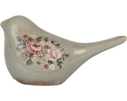 Clayre & Eef Decoratie Vogel 22x9x12 cm Grijs Keramiek Bloemen