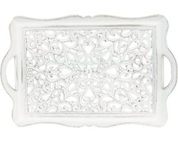 Clayre & Eef Decoratief Dienblad 40*27*4 cm Wit Kunststof Rechthoek Hartjes Serveerschaal