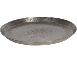 Clayre & Eef Decoratief Dienblad Ø 27*3 cm Zilverkleurig Ijzer Rond Serveerschaal