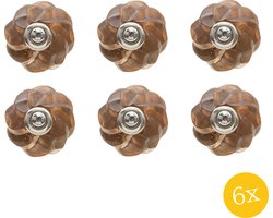 Clayre & Eef Deurknop set van 6 stuks Ø 4 cm Bruin Glas Metaal Meubelknop