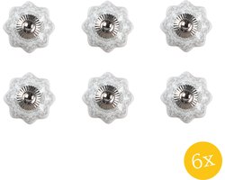 Clayre & Eef Deurknop set van 6 stuks Ø 4.5 cm Wit Grijs Keramiek Bloemen Meubelknop