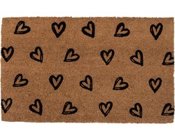 Clayre & Eef Deurmat 75x45 cm Bruin Kokosvezel PVC Hartjes Kokosmat