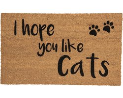 Clayre & Eef Deurmat 75x45 cm Bruin Kokosvezel Rubber Rechthoek Kattenpootjes Like Cats Kokosmat