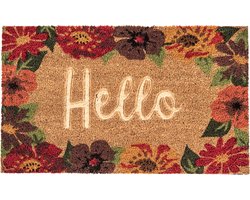 Clayre & Eef Deurmat 75x45 cm Bruin Rood Kokosvezel Pvc Rechthoek Bloemen Kokosmat