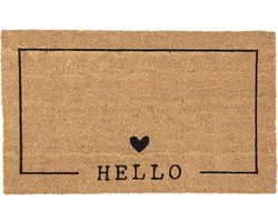Clayre & Eef Deurmat 75x45 cm Bruin Zwart Kokosvezel Pvc Rechthoek Hart Hello Kokosmat