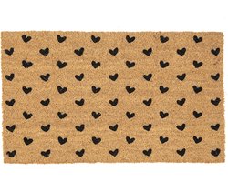 Clayre & Eef Deurmat 75x45 cm Bruin Zwart Kokosvezel Pvc Rechthoek Harten Kokosmat