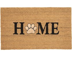 Clayre & Eef Deurmat 75x45 cm Bruin Zwart Kokosvezel Pvc Rechthoek Hondenpootjes Home Kokosmat