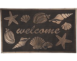Clayre & Eef Deurmat Binnen 75*45*1 cm Bruin Kunststof Rechthoek Schelpen Welcome Droogloopmat