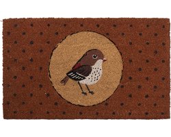 Clayre & Eef Deurmat Vogel 75x45 cm Bruin Kokosvezel Pvc Rechthoek Kokosmat