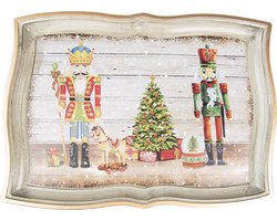 Clayre & Eef Dienblad 43x32 cm Rood Beige Kunststof Notenkrakers