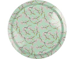 Clayre & Eef Dienblad Ø 32x2 cm Groen Metaal Rond Bloemen