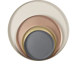 Clayre & Eef Dienblad Ø 40x3 / Ø 30x3 / Ø 23x3 / Ø 20x3 cm Beige Grijs Ijzer Rond Decoratie Dienblad