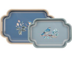 Clayre & Eef Dienblad set van 2 Blauw Hout