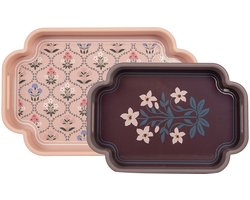 Clayre & Eef Dienblad set van 2 Grijs Hout Bloemen