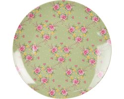 Clayre & Eef Dinerbord Ø 26 cm Groen Beige Porselein Bloemen